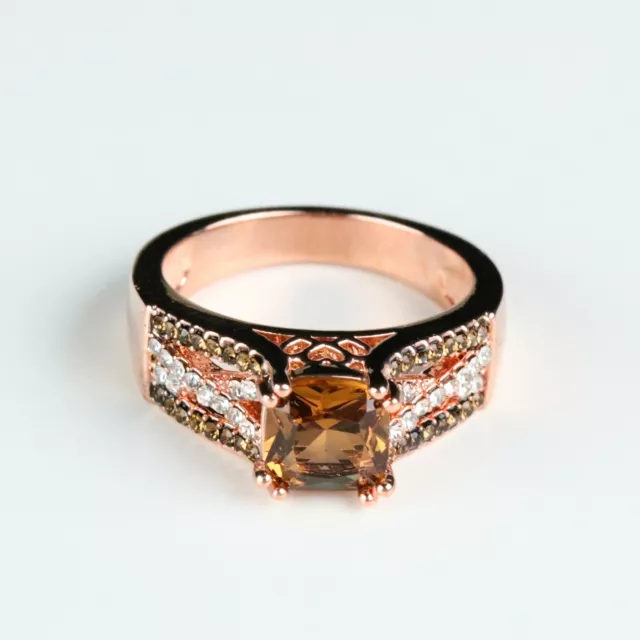 Rose Gold Plated Cushion Cut Chocolate CZ Engagement Ring Fashion Ring