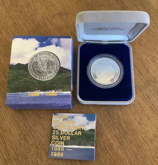 1988 Cook Islands $25 Silver Coin - Centenary Of British Sovereignty…….