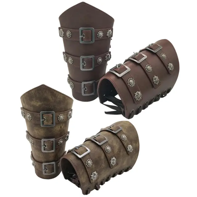 2x brassards médiévaux en cuir PU manchette bracelet protège-bras