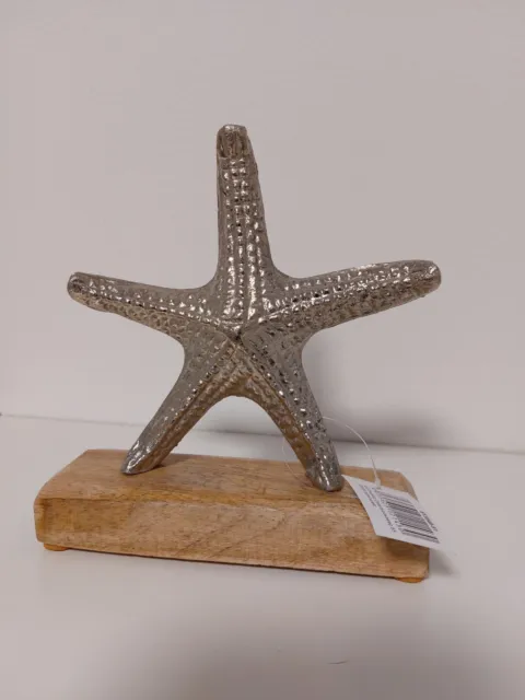groß Deko Figur Seestern Metall silber Holz Starfish Maritim Skulptur Statue