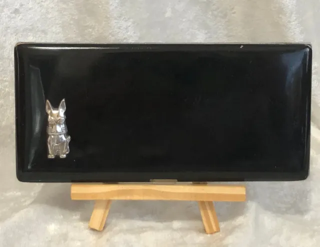 Vintage Evans Black Enamel & Metal Cigarette Case ~ Deco w/ Scottie Dog