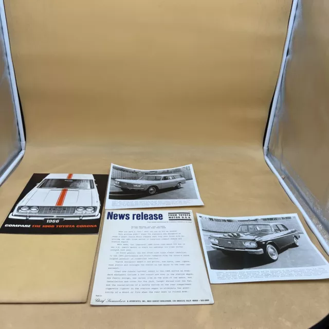 1966 Toyota Corona Dealer Sales Brochure Catalog Book & 1966 Wagon Press Kit