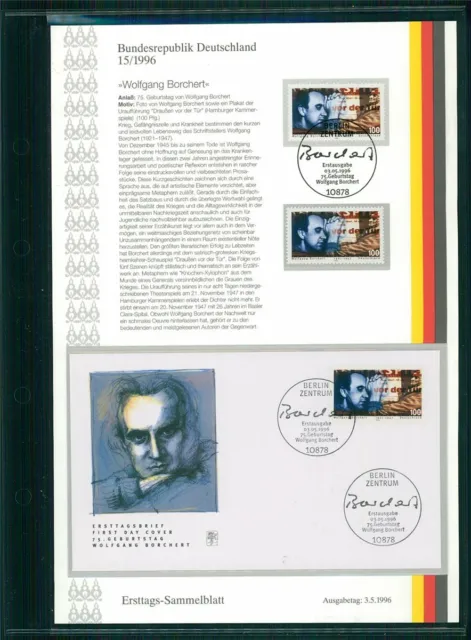 Brd Etsb 1996/15 Ersttags-Sammelblatt Wolfgang Borchert Schriftsteller Literatur