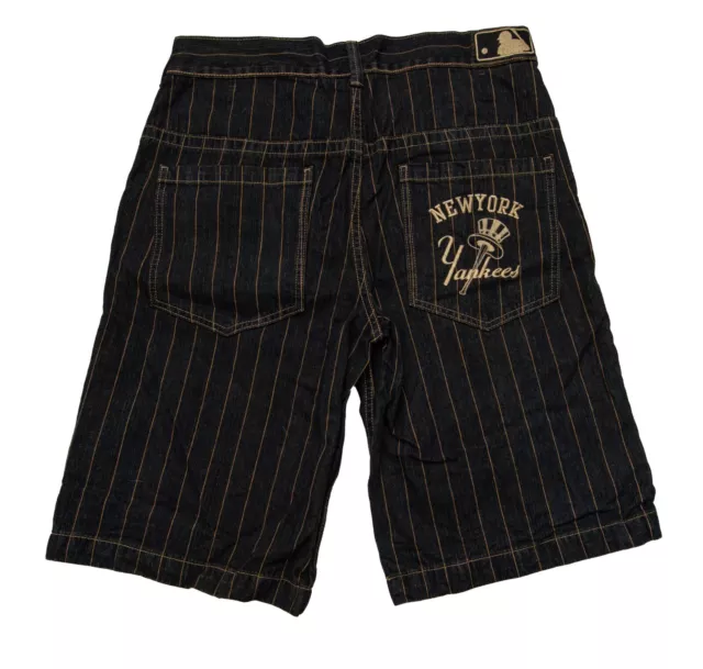 Cooperstown Majestic New York Yankees MLB Baseball Black & Gold Denim Shorts 2