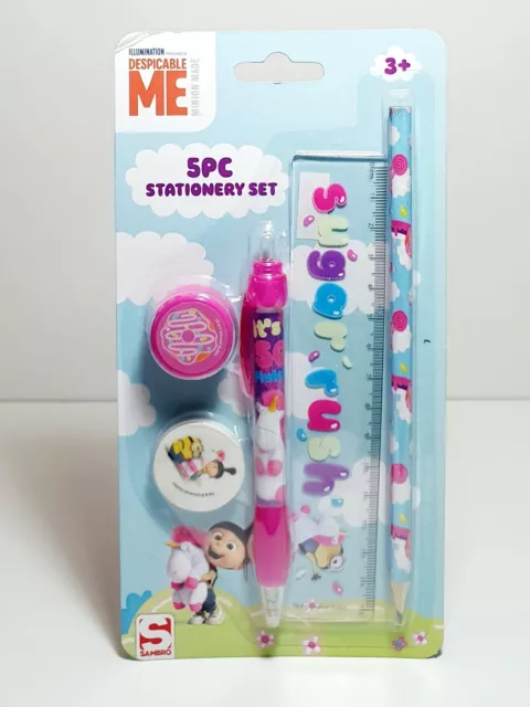 Neuf - SET d'écriture Moi, moche et méchant 5 pièces Écolier Crayons Gomme Règle