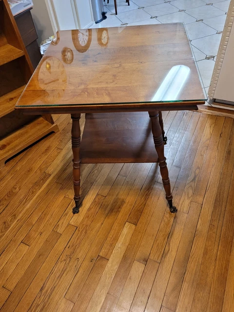 Antique Wooden Parlor Table claw marble glass ball feet Two Tier Pub Style VTG