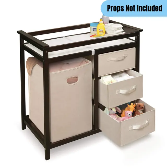 Baby Diaper Changing Table w/ Laundry Hamper Drawer Baskets Nursery Organizer 3