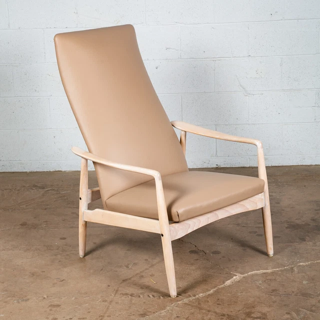 MID CENTURY DANISH Modern Lounge Chair Recliner Armchair Tan Leather