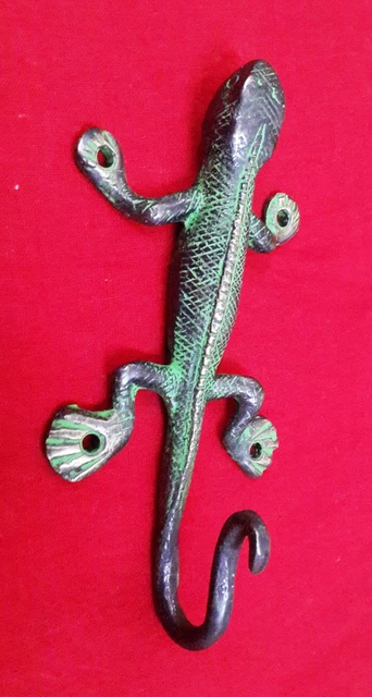 Lizard Figure Clothes Hook Brass Vintage Kitchen Bathroom Coat Hat Hanger BM445