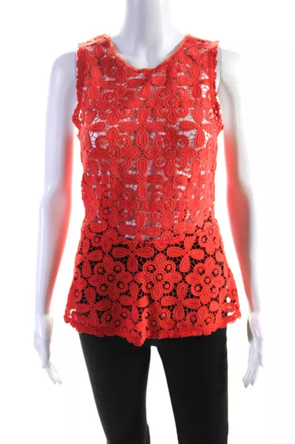 Intermix Womens Keyhole Lace Floral Zippered Sleeveless Tank Top Orange Size L