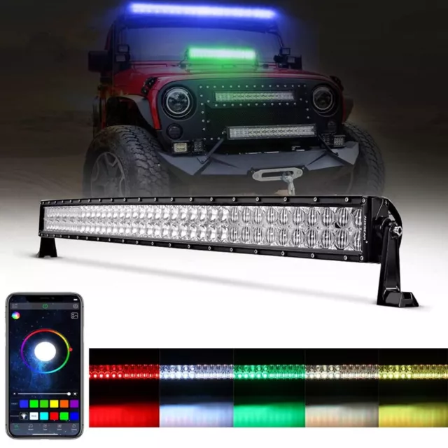 AUXBEAM 52"Inch 5D 1200W Curved LED Light Bar RGBW Lens SUV Combo Work Light Bar