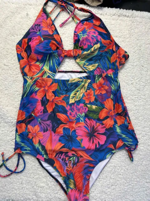 Vintage Carriage Court Women Floral Tropical Hawaiian One Piece Swimsuit Size XL