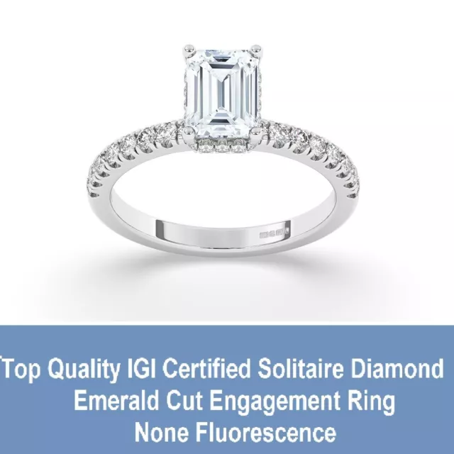 IGI, Lab-Grown Hidden Halo Emerald Cut Diamond Engagement Ring,18K White Gold 2