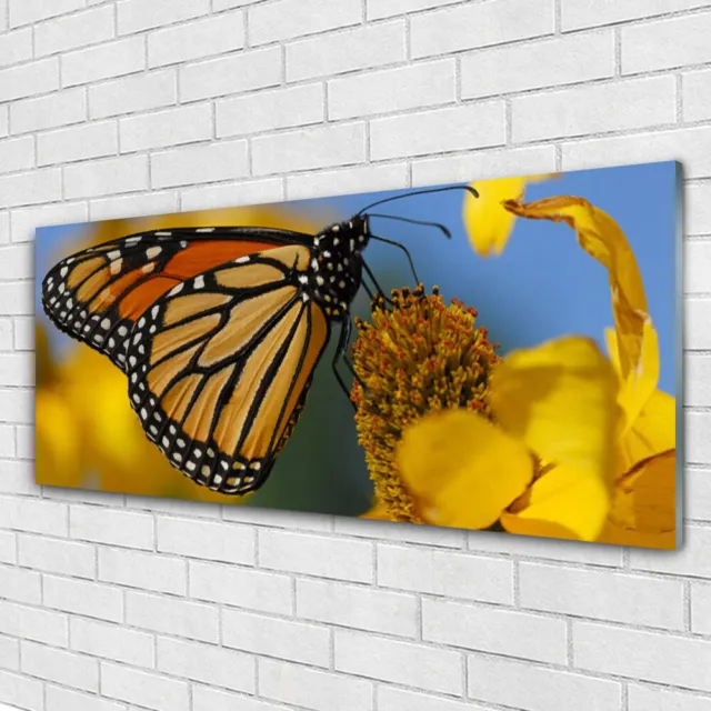 125x50 Quadro Immagine Arte da Parete Vetro  Farfalla Fiore Natura