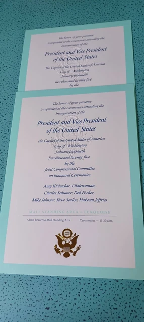 2025 OFFICIAL TRUMP Vance Inauguration Number 2 TICKETS 6"x9" Turquoise