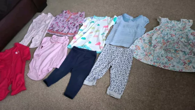 Baby Girl Bundle Age 6-9 Months Babygrows, Dress, Tops, Trousers