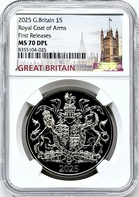 2025 GREAT BRITAIN 5Pd Ngc Ms70 Dpl Coat Of Arms First Releases