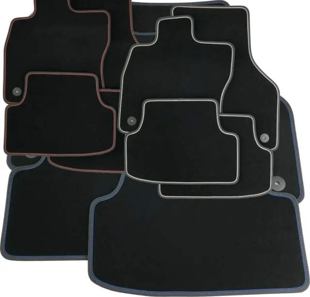 Fußmatten für Skoda Enyaq IV Velours schwarz m Nubukband und farbigem Unterband