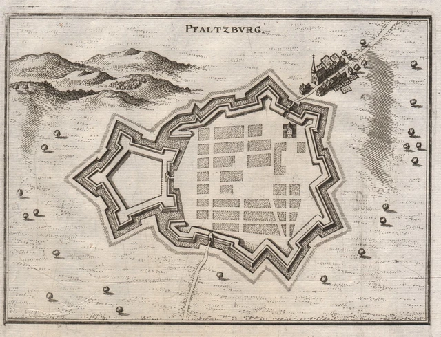 Phalsbourg Moselle Lorraine Lothringen gravure estampe Kupferstich Merian 1650