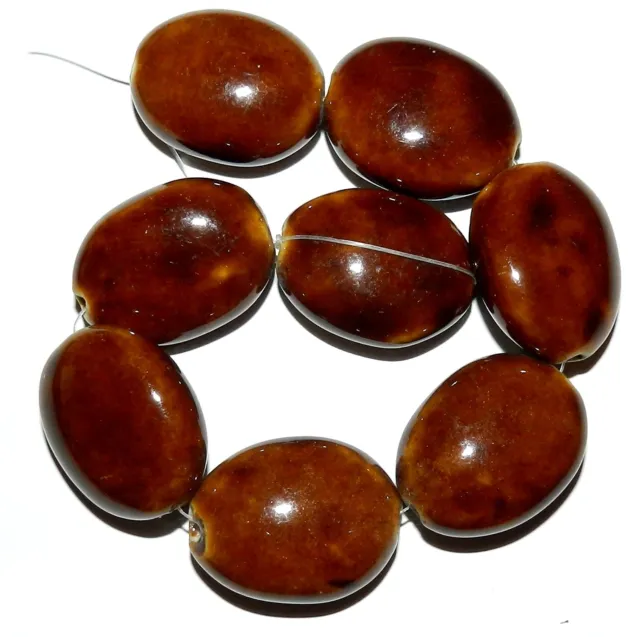 CPC169 Honey Brown 28mm Puffed Flat Oval Porcelain Beads 8"