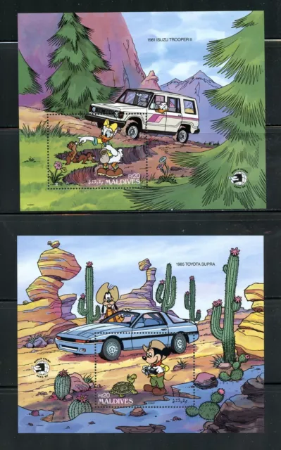 A089 Maldives 1989 Disney Mickey Autos Toyota Isuzu Feuilles MNH