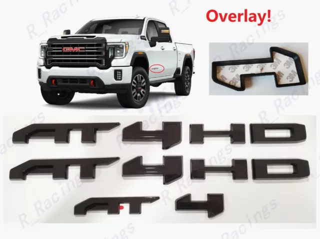 Overlay Emblem Door Rear Gloss Black AT4 HD Fit GMC Canyon Sierra 2500HD 3500HD