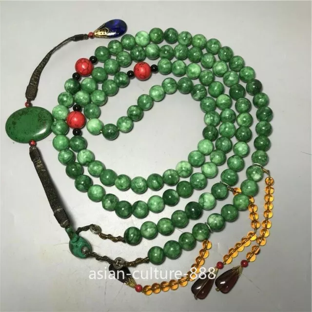 Tibet Dynasty Green Jade Gem Crystal Palace Minister Official Court Beads set