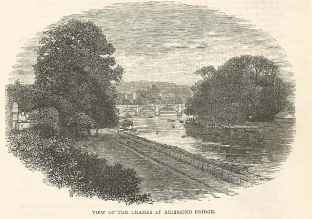 England View Of Thames At Richmond Bridge London River Boats  Cutting Clip 1891