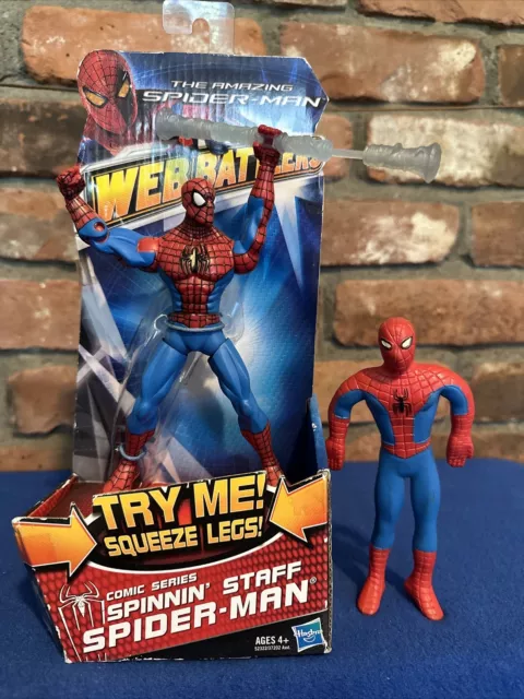 Marvel Amazing Spiderman Web Battlers Spinnin' Staff 6”  W/ 1989 Just Toys BENDY