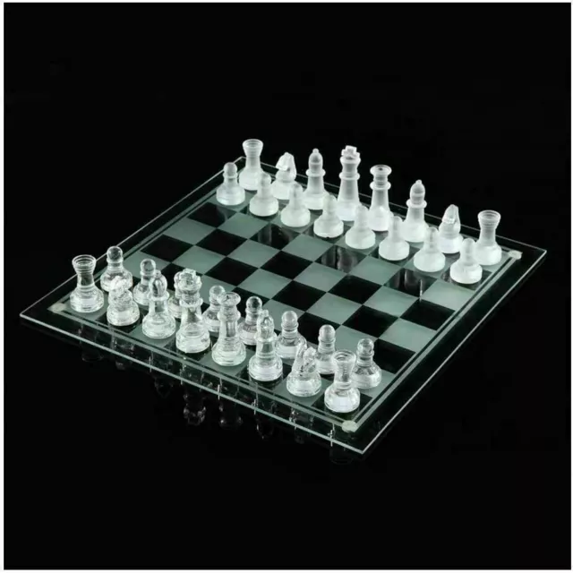 Traditional Chess Set Glass Board Game Beautiful Unique Gift 32 Pieces Party Fun