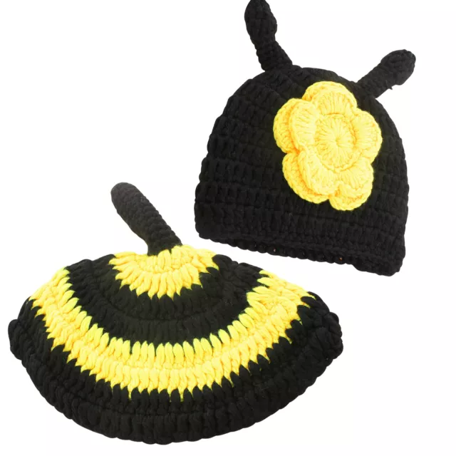 Newborn Baby Girl Boy Crochet Knit Costume Photography Prop Hats +Pants - BEE D