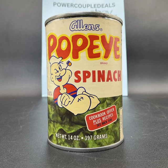 ALLENS 1965 LABEL Collectible Popeye Spinach Can Sealed Unopened Full Can  £29.00 - PicClick UK