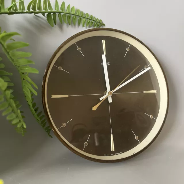 Bronze  Round Vintage 1960s Metamec Wall Clock Retro Battery Operated - Working