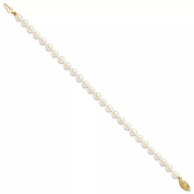 Real 14K Yellow Gold 5-6mm Round White Saltwater Akoya Cultured Pearl Bracelet 2