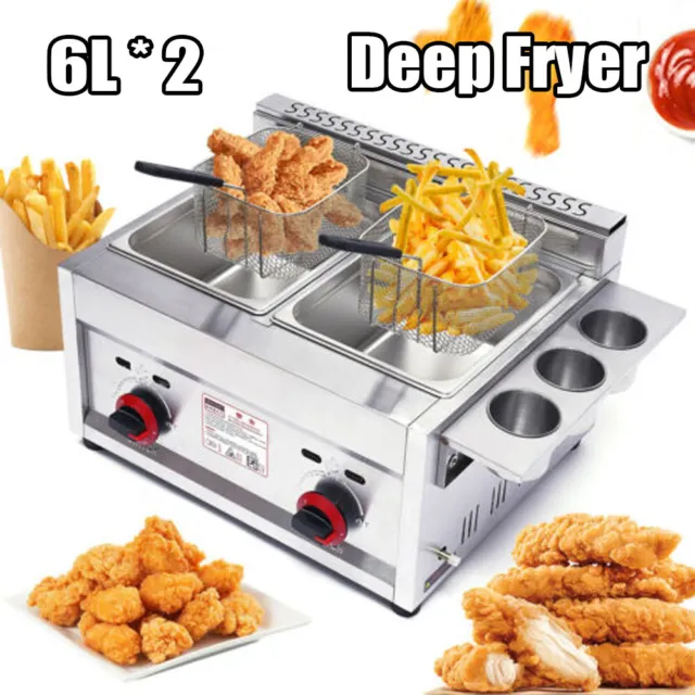 Countertop Gas Deep Fryer Propane Gas Stainless Steel Outdoor Use Round 2 Burner