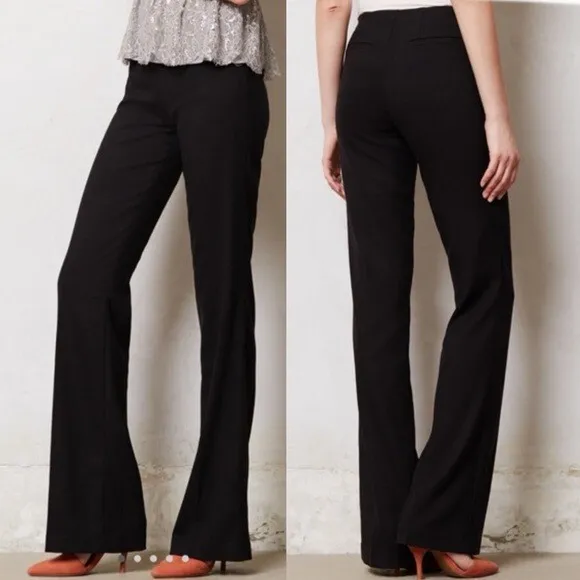 Anthropologie Elevenses The Brighton Black Wide Leg Flare Pants Size 0 Linen