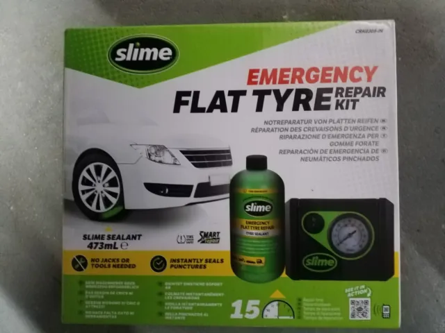 Slime Smart Emergency Flat Tyre Puncture Repair Sealant Kit & Air Compressor