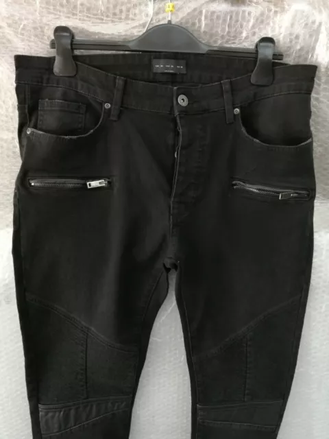 Zara Zmdc - Pantaloni Jeans Uomo Nero Stretto  Toppe In Pelle -  Tg 46 2