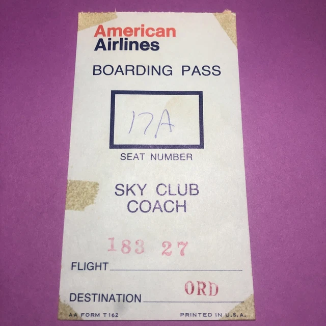 JUNE 8 1969 american airlines boarding pass coctail menu and swizzle