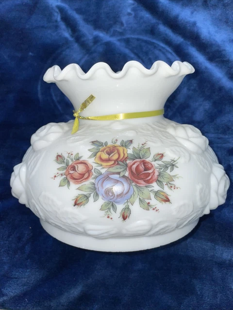 Vintage GWTW 7” Fitter Rose Flowers Hurricane Oil Or Electric Glass Lamp Shade
