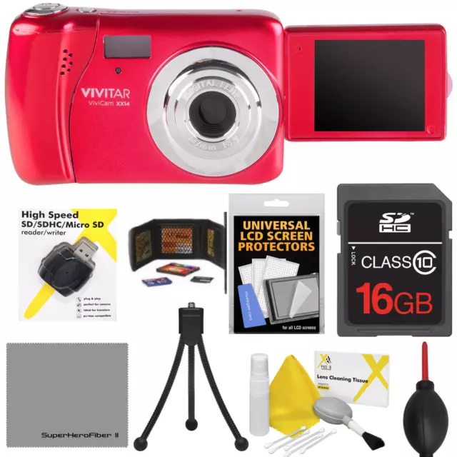 Vivitar Vivcam Vxx14 Hd Selfie Digital Camera + Hd Video Camera 16Gb Full Kit