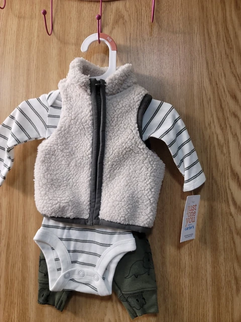 Carter's Baby Boys 3 piece Outfit Set~Sherpa Vest/Bodysuit/Pants~Size NB Newborn