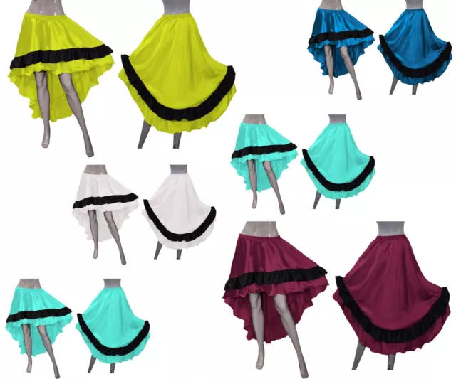 Satin Asymmetrical skirts Frill High low Mullet Skirt Tribal Dance costumes S48
