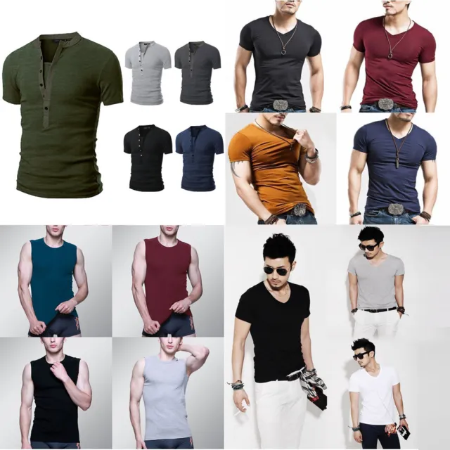 Fashion Men's Shirt Slim Fit Short Sleeve Muscle Basic Tee Casual Tops T-Shirts