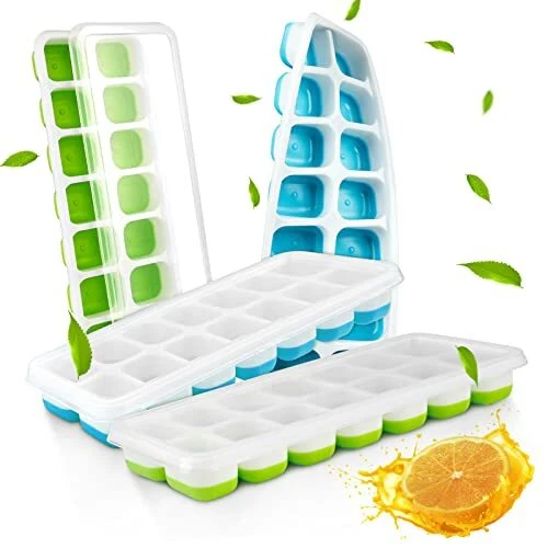 AUAUY 4 PCS Silicone Ice Cube Tray with Lid Square Stackable Ice Cube Moulds-...