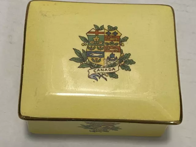 Vintage Royal Winton Grimwades Canada Crest Hand Painted Trinket Box-W-Lid