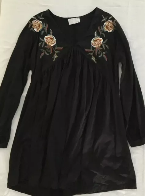 ASOS Maternity Tunic Short Dress Black Long Sleeve Boho Embroidery Size US 4