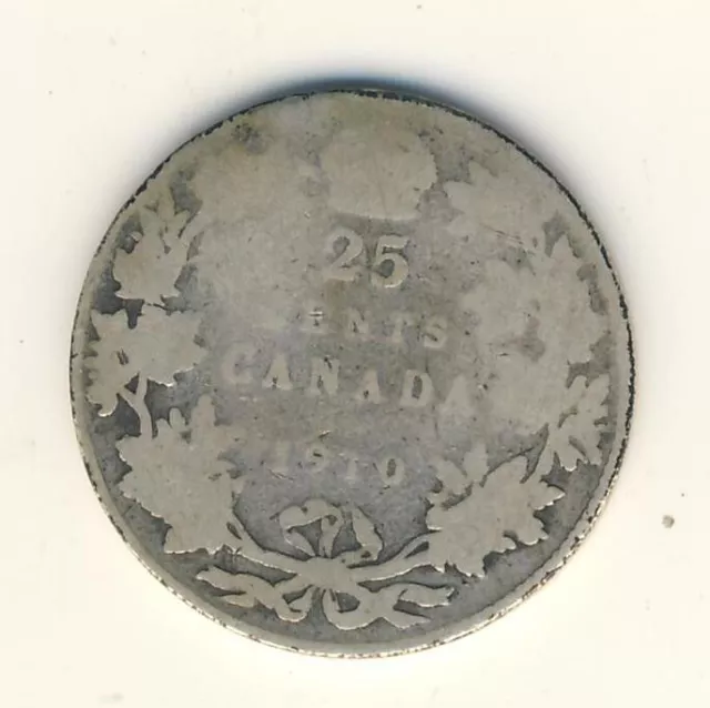 Canada 1910 25 Cents Quarter King Edward Vii Canadian Sterling Silver Coin