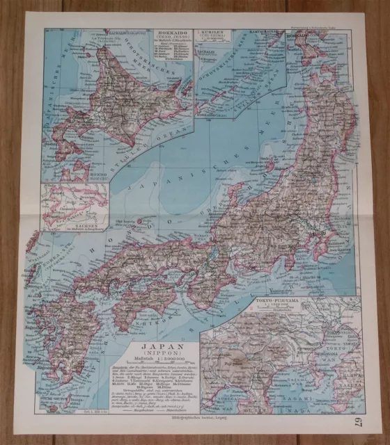 1928 Original Vintage Map Of Japan / Tokyo Yokohama Vicinity Inset Map
