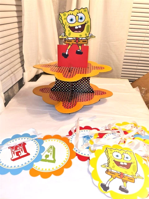Spongebob party Cupcake Stand and Happy Birthday Banner